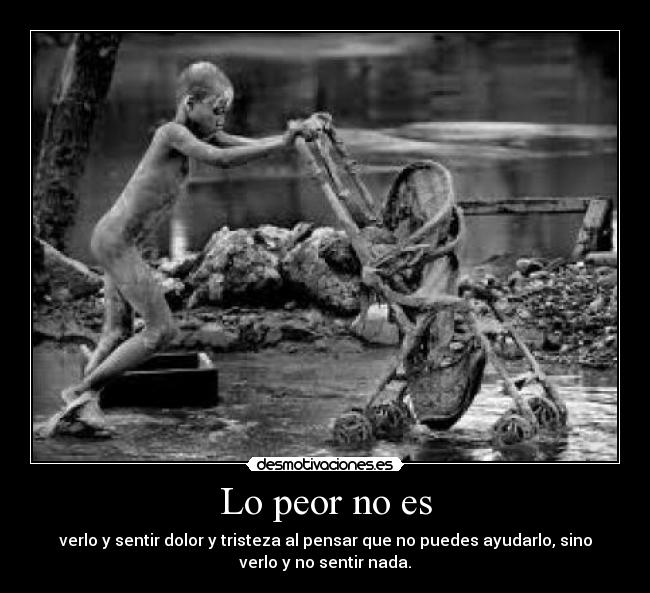 Lo peor no es - verlo y sentir dolor y tristeza al pensar que no puedes ayudarlo, sino
verlo y no sentir nada.