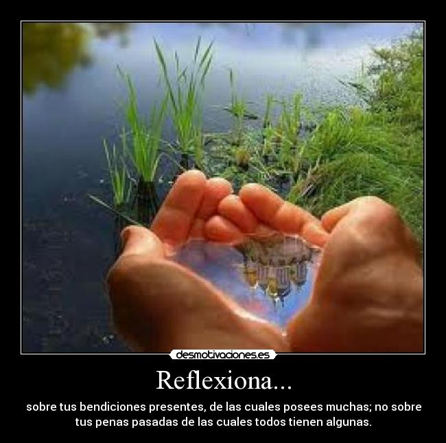 Reflexiona... - sobre tus bendiciones presentes, de las cuales posees muchas; no sobre
tus penas pasadas de las cuales todos tienen algunas.