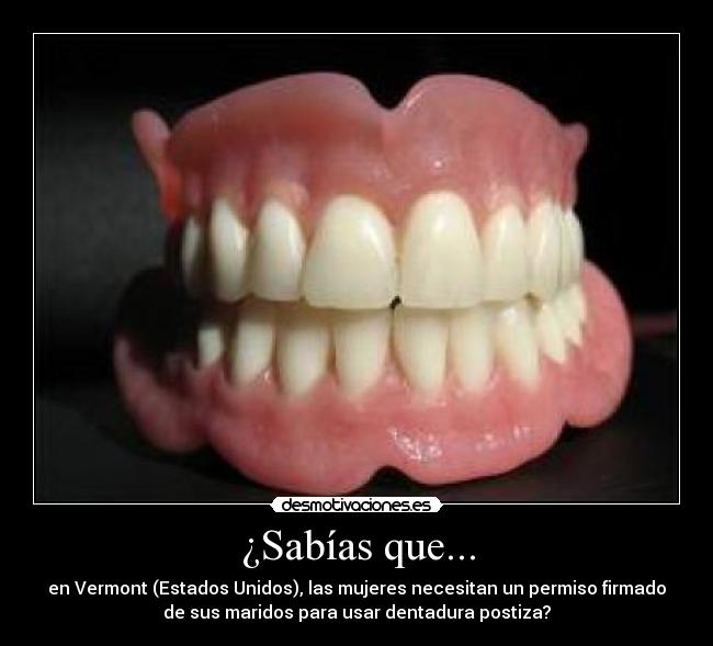 ¿Sabías que... - en Vermont (Estados Unidos), las mujeres necesitan un permiso firmado
de sus maridos para usar dentadura postiza?