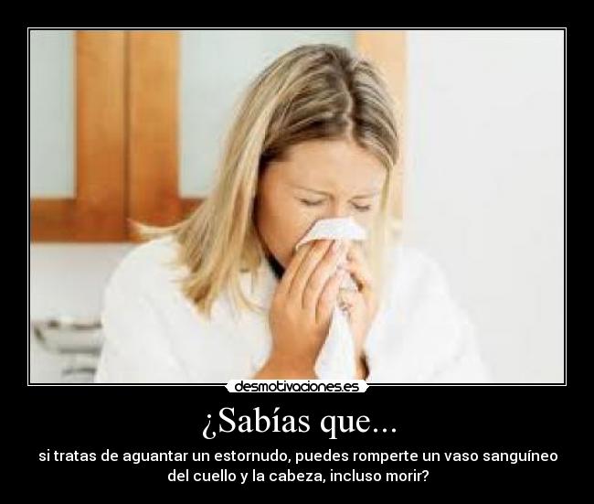 ¿Sabías que... - si tratas de aguantar un estornudo, puedes romperte un vaso sanguíneo
del cuello y la cabeza, incluso morir?