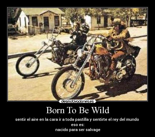 Born To Be Wild - sentir el aire en la cara ir a toda pastilla y sentirte el rey del mundo
eso es:
nacido para ser salvage