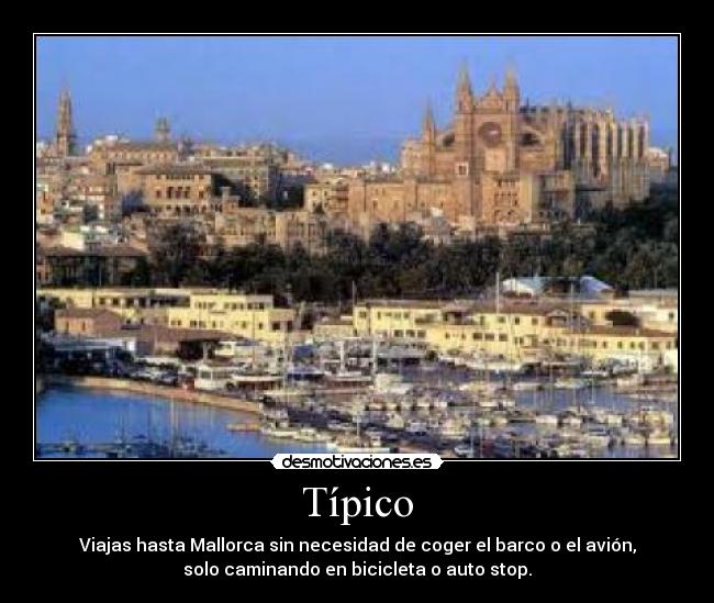 Típico - Viajas hasta Mallorca sin necesidad de coger el barco o el avión,
solo caminando en bicicleta o auto stop.