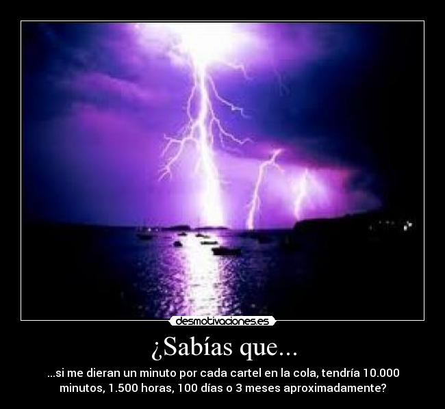 ¿Sabías que... - ...si me dieran un minuto por cada cartel en la cola, tendría 10.000
minutos, 1.500 horas, 100 días o 3 meses aproximadamente?