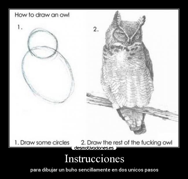 Instrucciones - para dibujar un buho sencillamente en dos unicos pasos