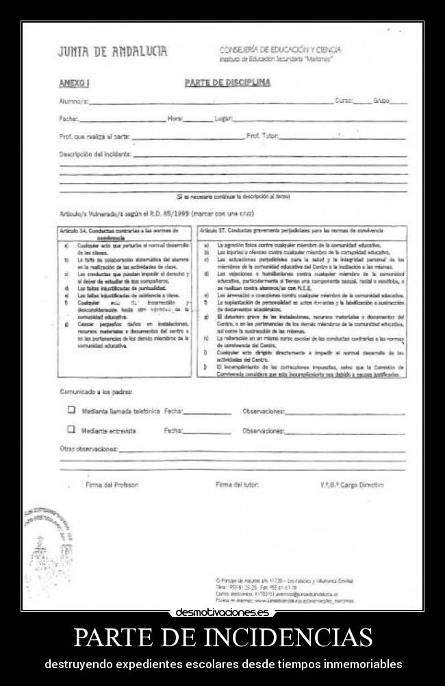 PARTE DE INCIDENCIAS -