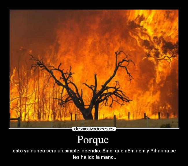 Porque  - esto ya nunca sera un simple incendio. Sino  que aEminem y Rihanna se
les ha ido la mano..