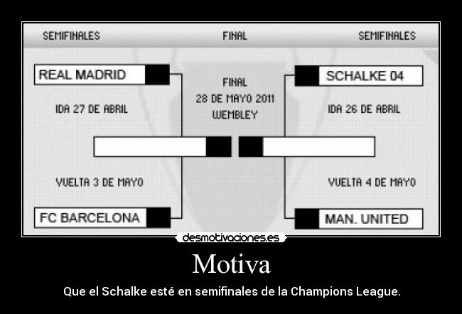 Motiva - Que el Schalke esté en semifinales de la Champions League.