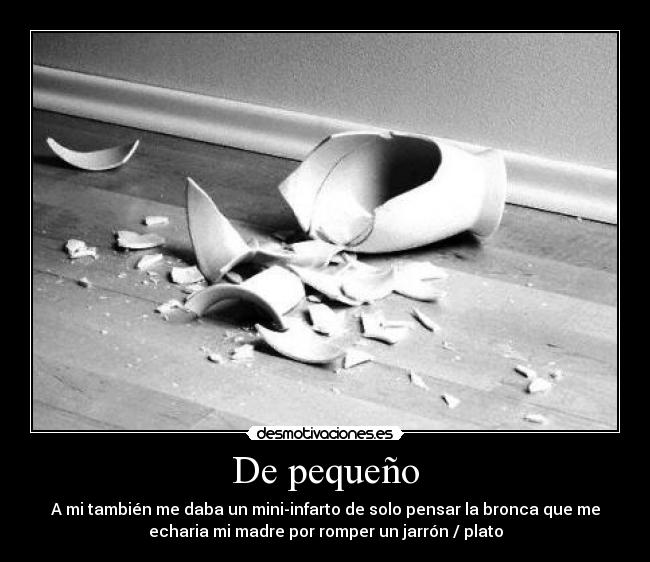 De pequeño - A mi también me daba un mini-infarto de solo pensar la bronca que me
echaria mi madre por romper un jarrón / plato