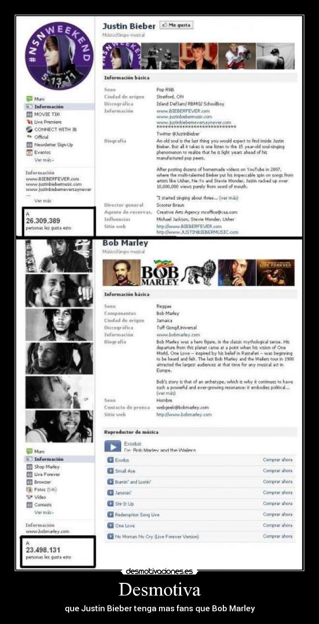 Desmotiva - que Justin Bieber tenga mas fans que Bob Marley