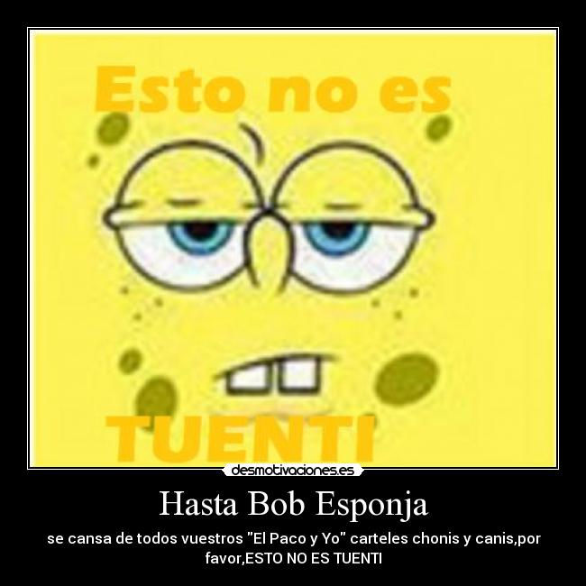 Hasta Bob Esponja - se cansa de todos vuestros El Paco y Yo carteles chonis y canis,por
favor,ESTO NO ES TUENTI