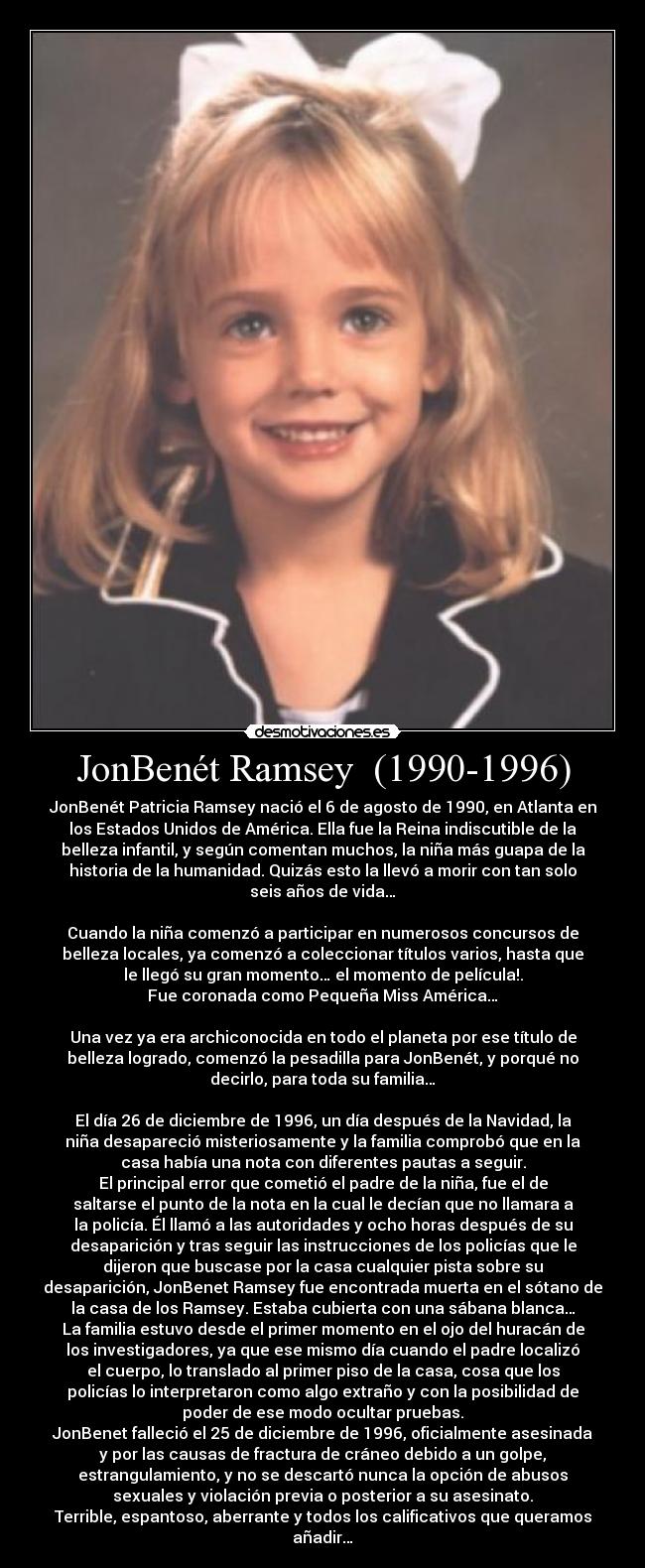 carteles jonbenet ramsey 1990 1996 muerte nina aberrante asesinato desmotivaciones