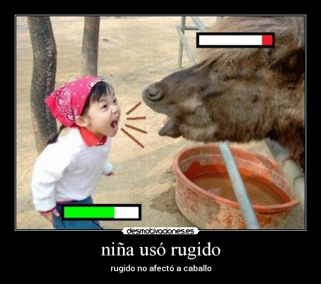 niña usó rugido - rugido no afectó a caballo