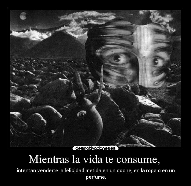Mientras la vida te consume, - intentan venderte la felicidad metida en un coche, en la ropa o en un perfume.