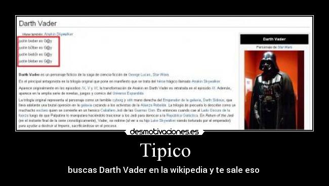 Tipico - buscas Darth Vader en la wikipedia y te sale eso 