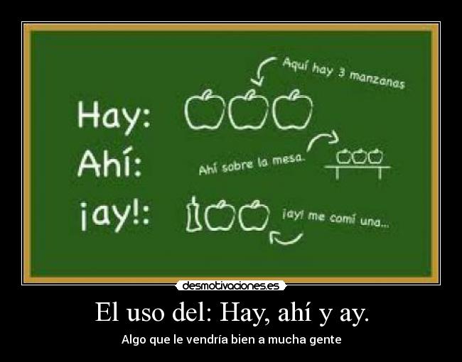 El uso del: Hay, ahí y ay. - Algo que le vendría bien a mucha gente