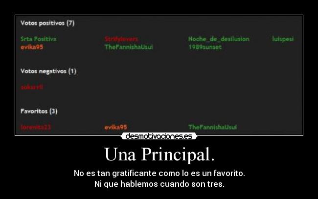 Una Principal. - No es tan gratificante como lo es un favorito.
Ni que hablemos cuando son tres.