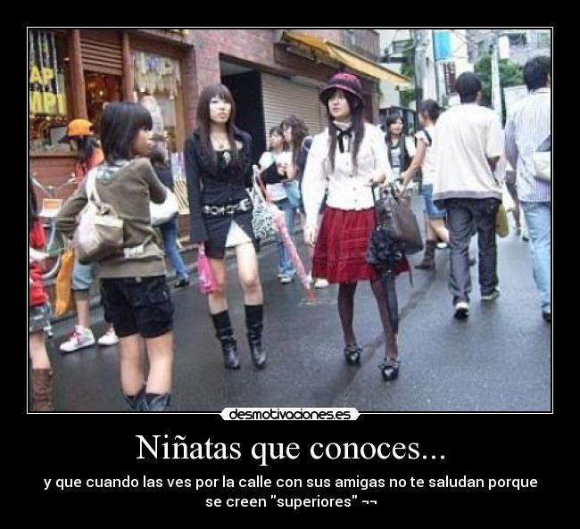 Niñatas que conoces... - y que cuando las ves por la calle con sus amigas no te saludan porque
se creen superiores ¬¬