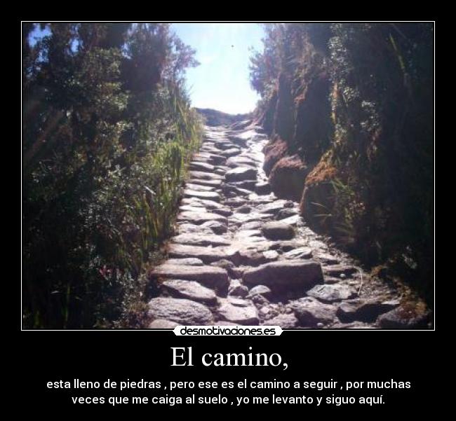 El camino, - esta lleno de piedras , pero ese es el camino a seguir , por muchas
veces que me caiga al suelo , yo me levanto y siguo aquí.