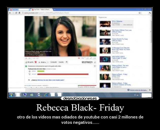 Rebecca Black- Friday - otro de los vídeos mas odiados de youtube con casi 2 millones de votos negativos.......