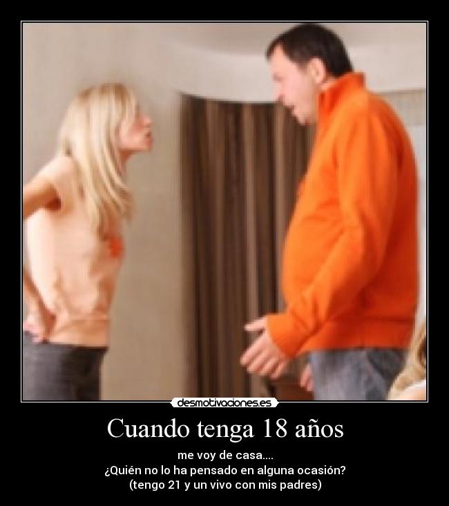 Cuando tenga 18 años - me voy de casa....
¿Quién no lo ha pensado en alguna ocasión?
(tengo 21 y un vivo con mis padres)
