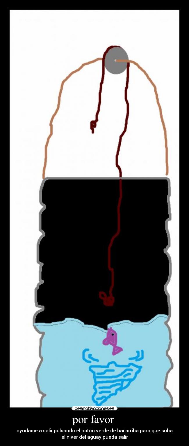 por favor  - ayudame a salir pulsando el botón verde de haí arriba para que suba
el niver del aguay pueda salir