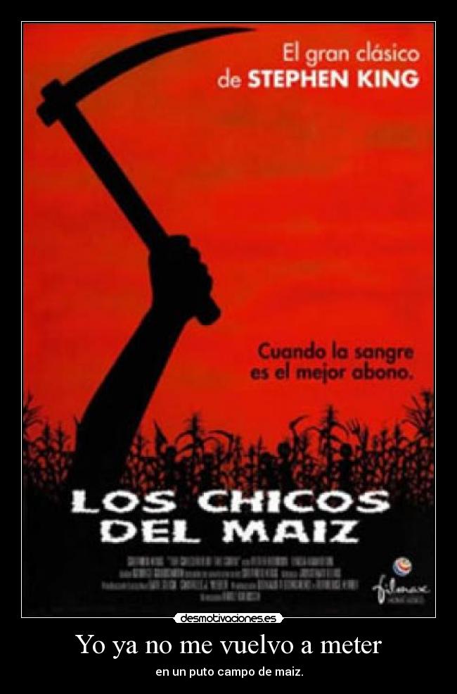 Yo ya no me vuelvo a meter - en un puto campo de maiz.