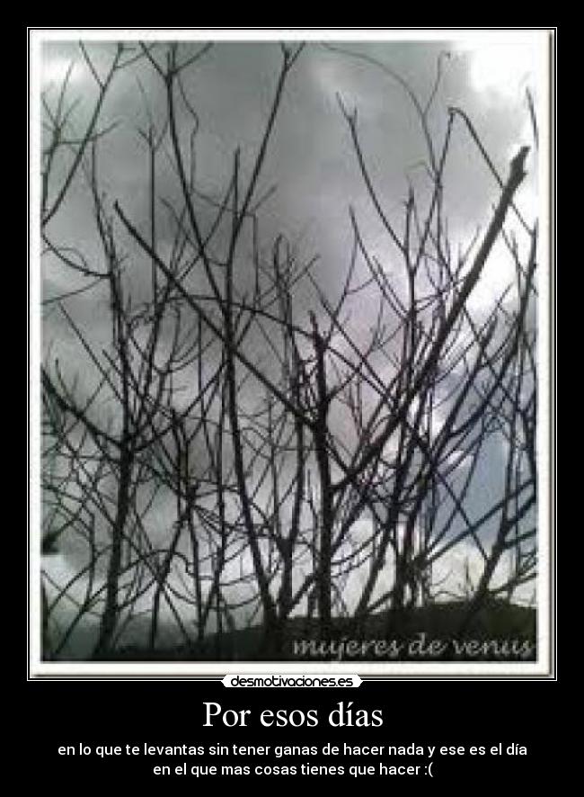 Por esos días - en lo que te levantas sin tener ganas de hacer nada y ese es el día
en el que mas cosas tienes que hacer :(