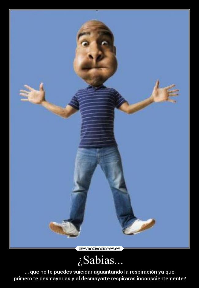 ¿Sabias... - ... que no te puedes suicidar aguantando la respiración ya que
primero te desmayarías y al desmayarte respiraras inconscientemente?