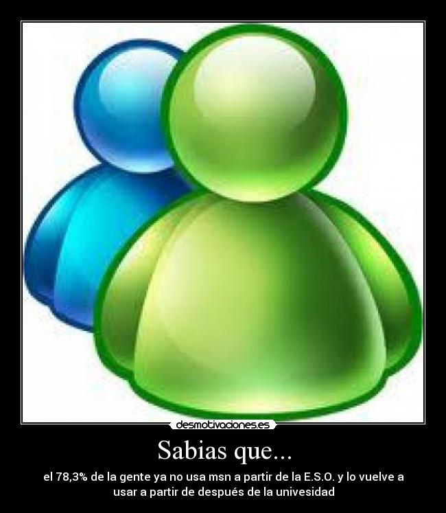Sabias que... - el 78,3% de la gente ya no usa msn a partir de la E.S.O. y lo vuelve a
usar a partir de después de la univesidad