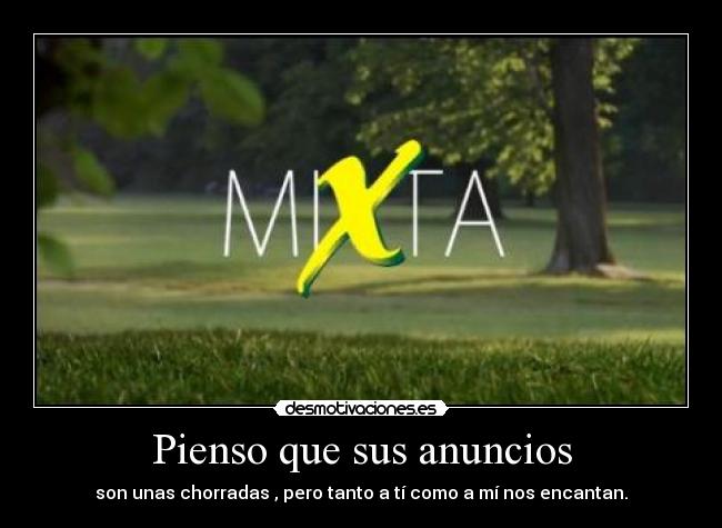 Pienso que sus anuncios - son unas chorradas , pero tanto a tí como a mí nos encantan.