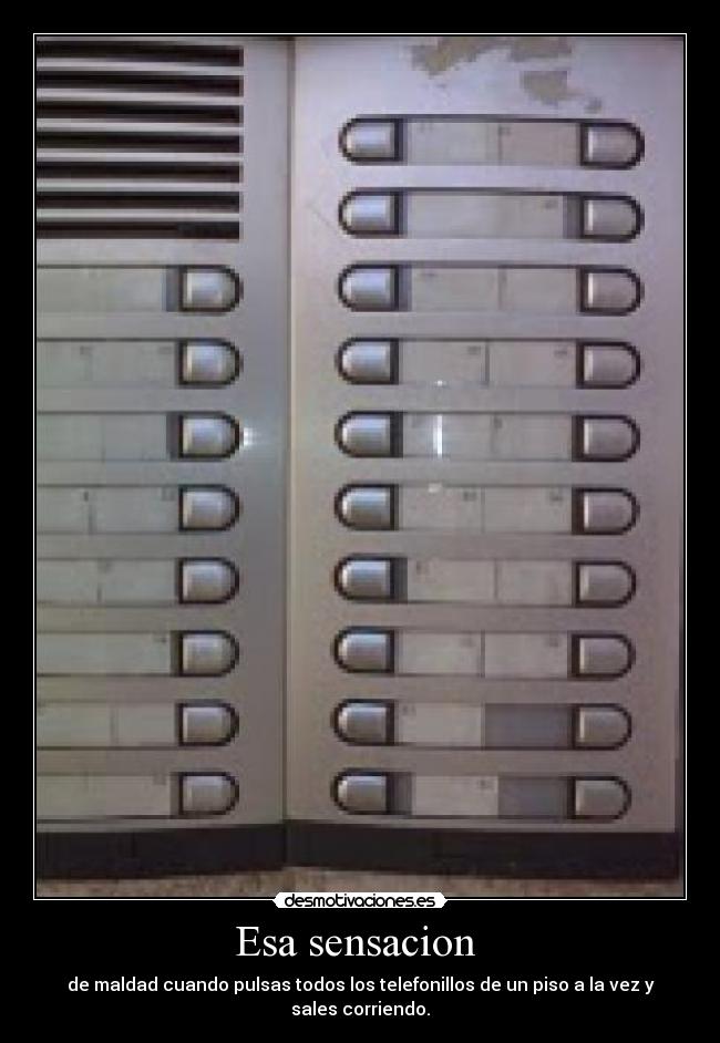 Esa sensacion - de maldad cuando pulsas todos los telefonillos de un piso a la vez y sales corriendo.