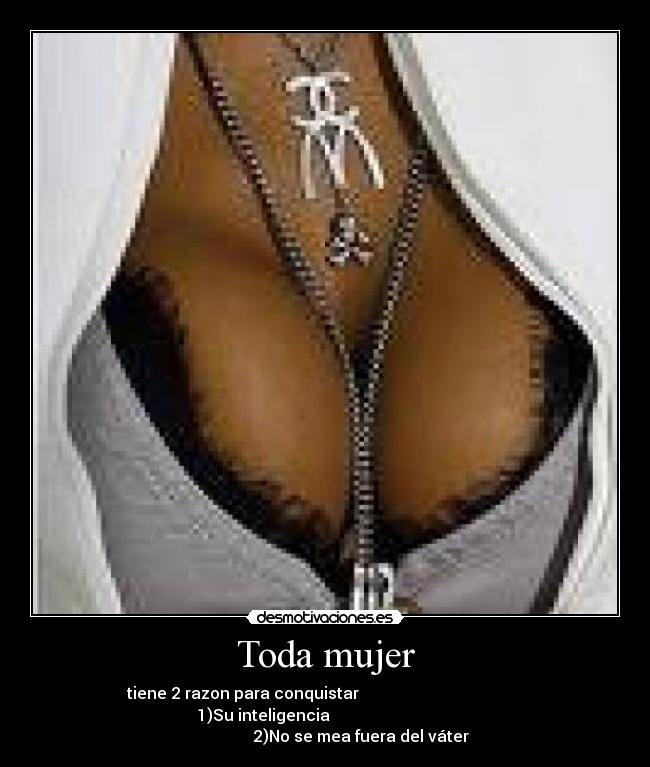 Toda mujer - tiene 2 razon para conquistar
1)Su inteligencia
2)No se mea fuera del váter