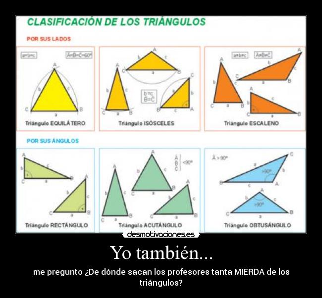 Yo también... - me pregunto ¿De dónde sacan los profesores tanta MIERDA de los triángulos?
