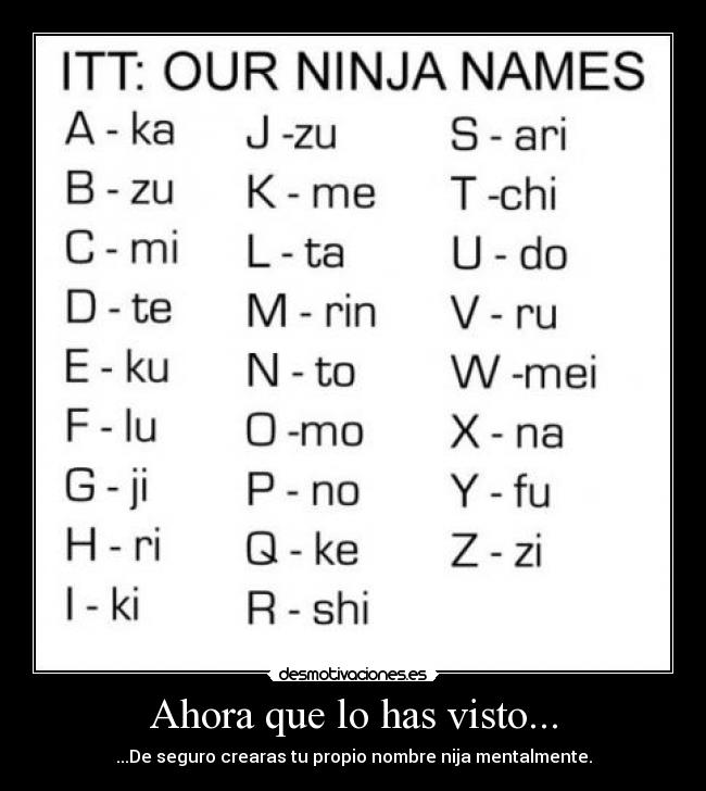 Ahora que lo has visto... - ...De seguro crearas tu propio nombre nija mentalmente.