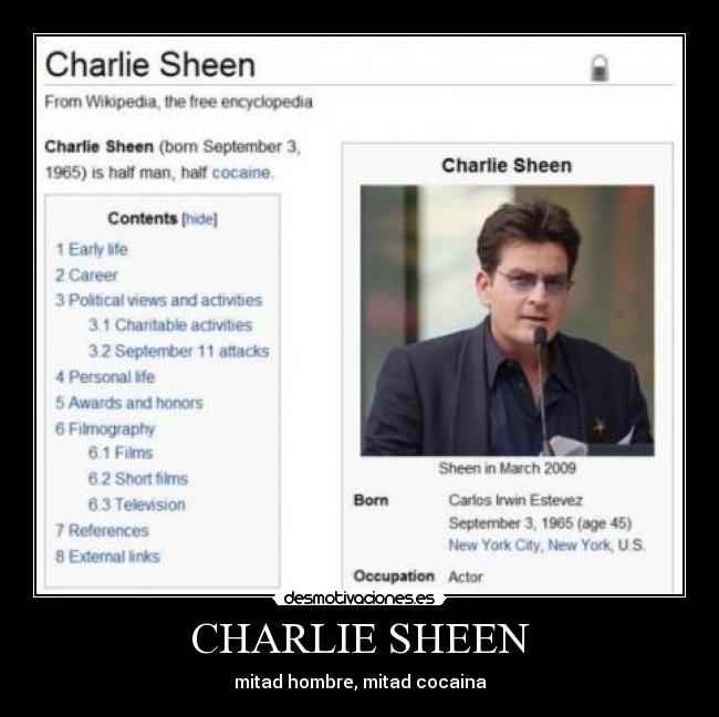 CHARLIE SHEEN - mitad hombre, mitad cocaina