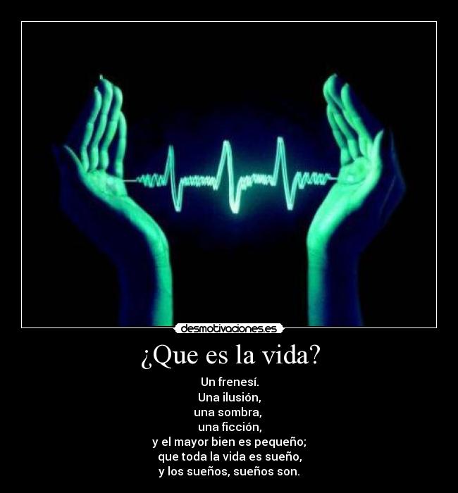 ¿Que es la vida? - Un frenesí.
Una ilusión,
una sombra, 
una ficción,
y el mayor bien es pequeño;
que toda la vida es sueño,
y los sueños, sueños son.