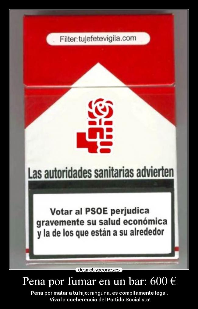 Pena por fumar en un bar: 600 € - 