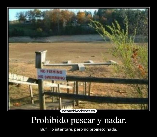 Prohibido pescar y nadar. - Buf... lo intentaré, pero no prometo nada.