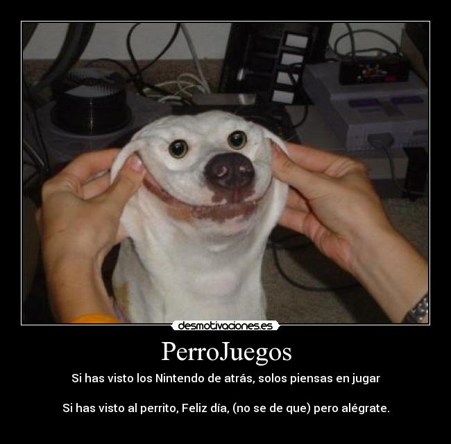 PerroJuegos - Si has visto los Nintendo de atrás, solos piensas en jugar
Si has visto al perrito, Feliz día, (no se de que) pero alégrate.