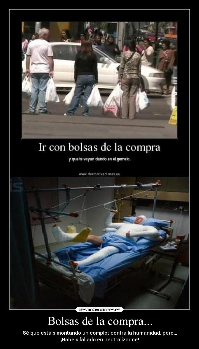 Bolsas de la compra... - Sé que estáis montando un complot contra la humanidad, pero...
¡Habéis fallado en neutralizarme!