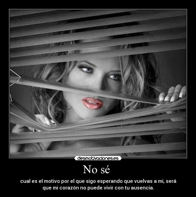 No sé - cual es el motivo por el que sigo esperando que vuelvas a mi, será
que mi corazón no puede vivir con tu ausencia.