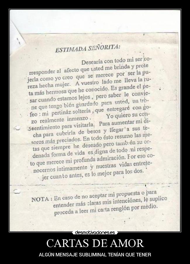 CARTAS DE AMOR - ALGÚN MENSAJE SUBLIMINAL TENÍAN QUE TENER