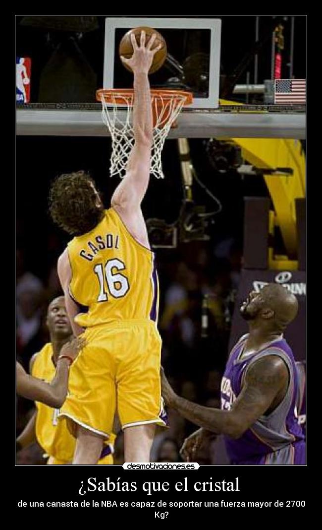 ¿Sabías que el cristal - de una canasta de la NBA es capaz de soportar una fuerza mayor de 2700 Kg?