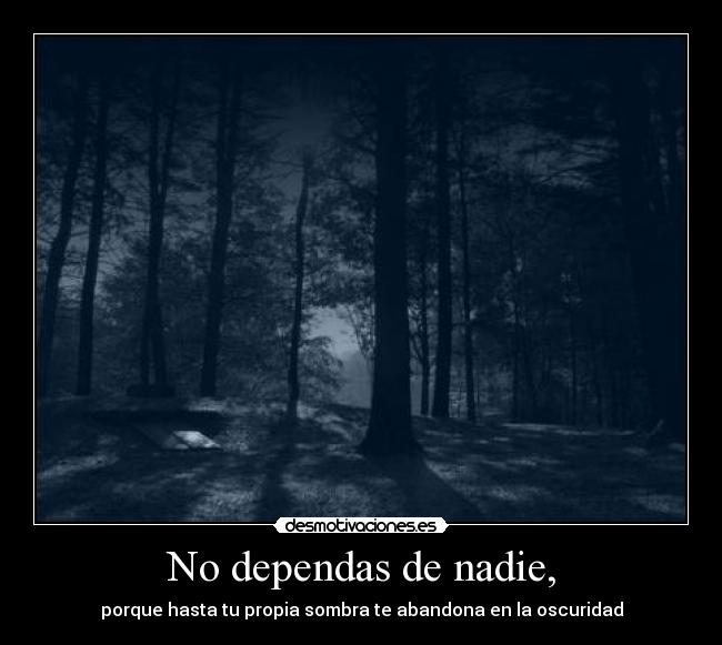No dependas de nadie, - porque hasta tu propia sombra te abandona en la oscuridad