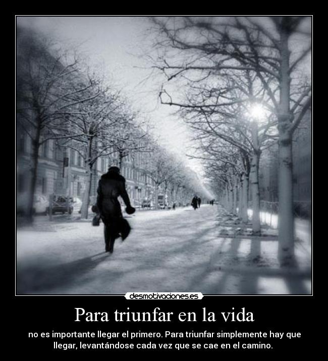 Para triunfar en la vida - no es importante llegar el primero. Para triunfar simplemente hay que
llegar, levantándose cada vez que se cae en el camino.