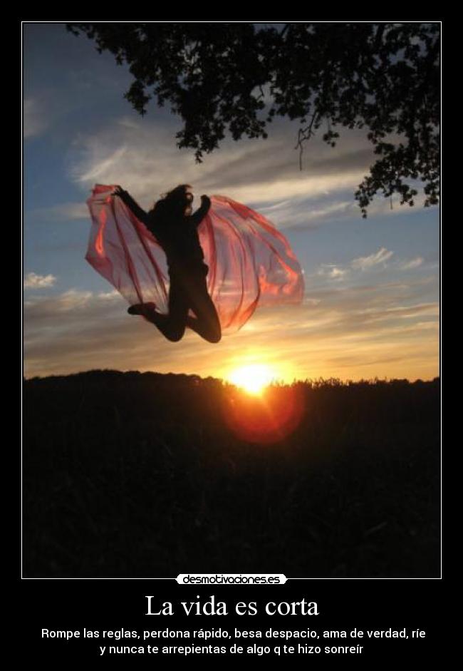La vida es corta - Rompe las reglas, perdona rápido, besa despacio, ama de verdad, ríe
y nunca te arrepientas de algo q te hizo sonreír