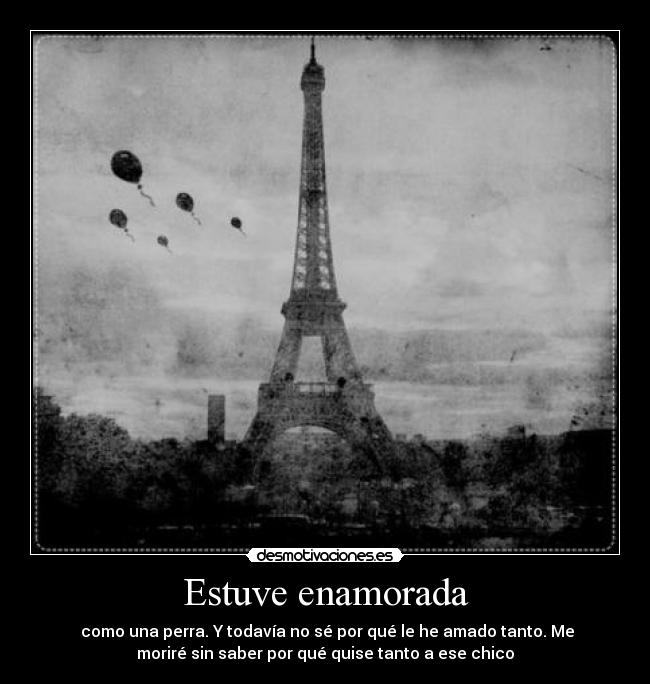 Estuve enamorada - como una perra. Y todavía no sé por qué le he amado tanto. Me
moriré sin saber por qué quise tanto a ese chico
