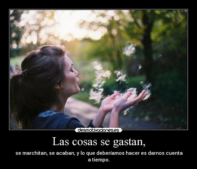 Las cosas se gastan, - se marchitan, se acaban, y lo que deberíamos hacer es darnos cuenta a tiempo.