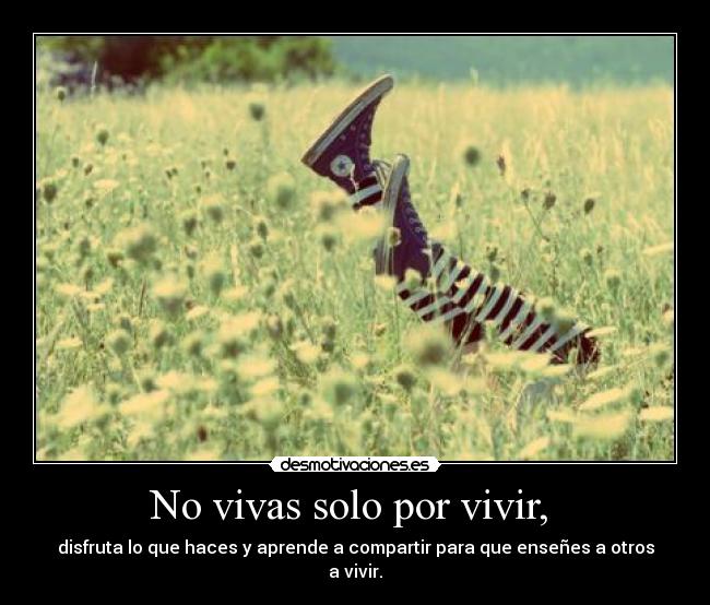 No vivas solo por vivir,  - disfruta lo que haces y aprende a compartir para que enseñes a otros a vivir.