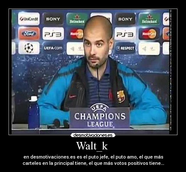 Walt_k - en desmotivaciones.es es el puto jefe, el puto amo, el que más
carteles en la principal tiene, el que más votos positivos tiene...
